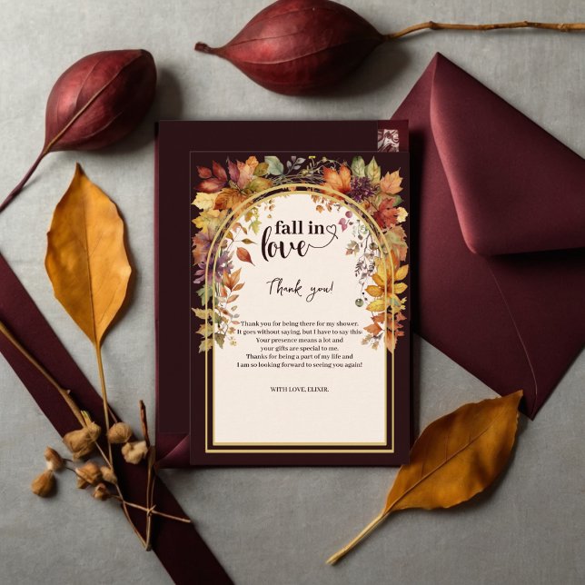 Tarjeta De Agradecimiento Caer Enamorada Del Bebé El Otoño Deja La Ducha (Subido por el creador)