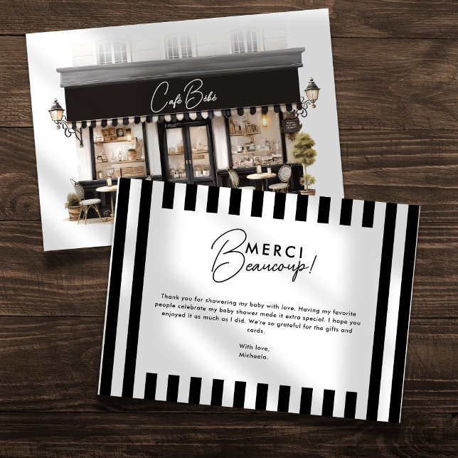 Tarjeta De Agradecimiento Café Bébé Black & White Paris Baby Shower (Subido por el creador)