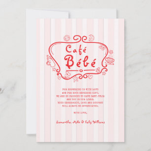 Tarjeta De Agradecimiento Café Bébé Chica Rojo Moderno Francés Baby Shower