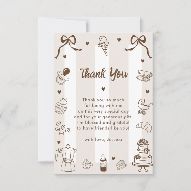 Tarjeta De Agradecimiento Café Bébé French Hand Drawn Baby Shower Thank You (Anverso)