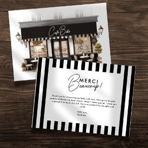 Tarjeta De Agradecimiento Café Bébé Negro y Blanco París Baby Shower