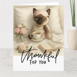 Tarjeta De Agradecimiento Café de sorbo de gato en la cama