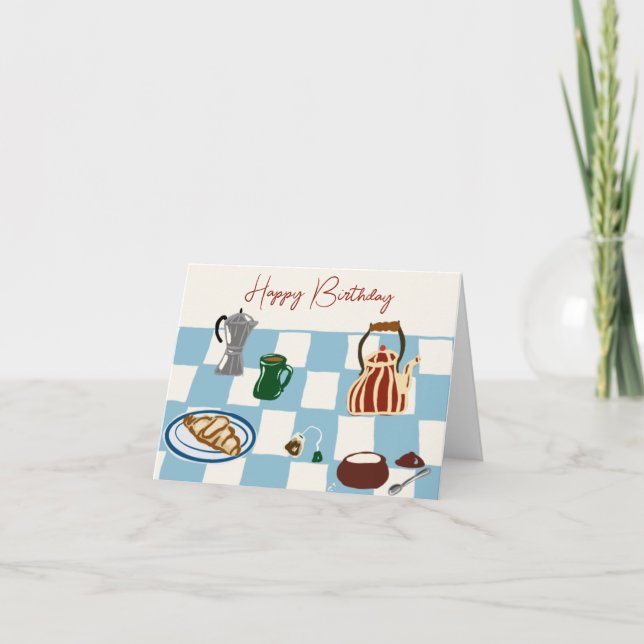 Tarjeta De Agradecimiento Café y té Feliz cumpleaños (Anverso)