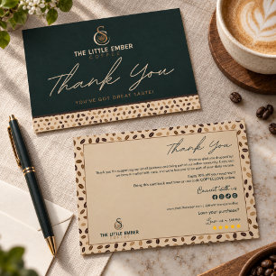 Tarjeta De Agradecimiento Cafetería beige y verde Script & Grano de café