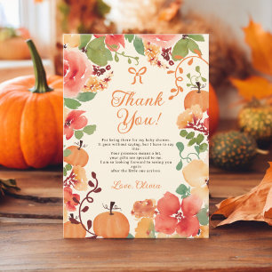Tarjeta De Agradecimiento Caída Bow Boho calabaza crema floral ducha bebé