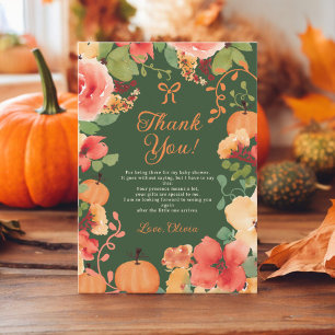 Tarjeta De Agradecimiento Caída Bow Boho calabaza florida ducha de bebé verd