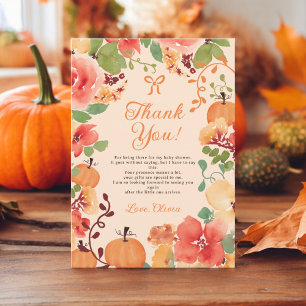 Tarjeta De Agradecimiento Caída Bow Boho calabaza melocotón florido ducha de