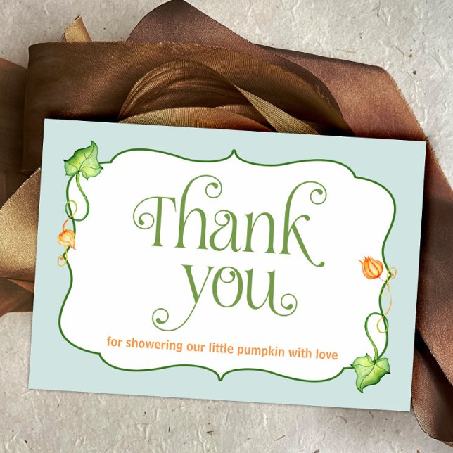 Tarjeta De Agradecimiento Caída de Baby Shower neutra de género calabaza (Little Pumpkin on the Way Autumn Fairytale Baby Shower Thank You Card)