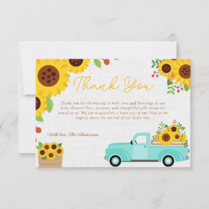 Tarjeta De Agradecimiento Caída del Camión Baby Shower de girasol