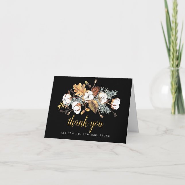 Tarjeta De Agradecimiento Caída floral blanca deja foto Boda (Anverso)