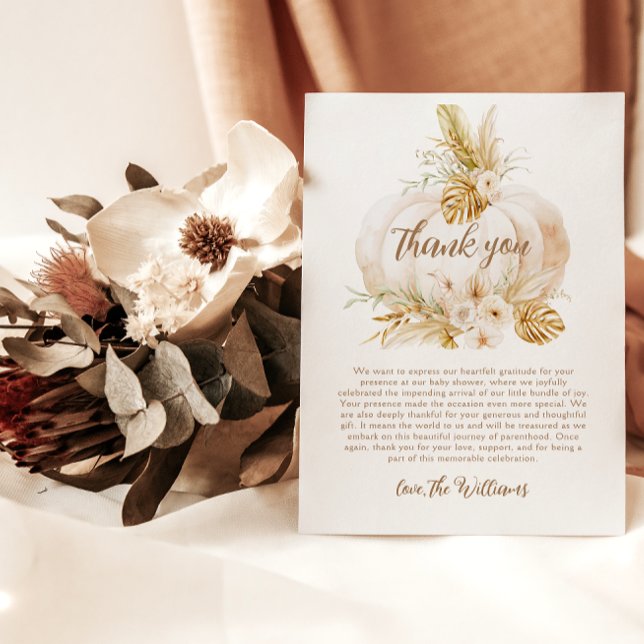 Tarjeta De Agradecimiento Caída floral de calabaza Baby Shower neutro (Subido por el creador)