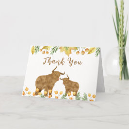 Tarjeta De Agradecimiento Caída Rustic Boho Highland Cow Baby Shower