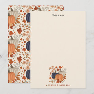 Tarjeta De Agradecimiento Caída Rustica Calabazas de otoño flores silvestres