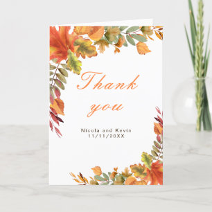Tarjeta De Agradecimiento Caída Rustica del Otoño deja Boda