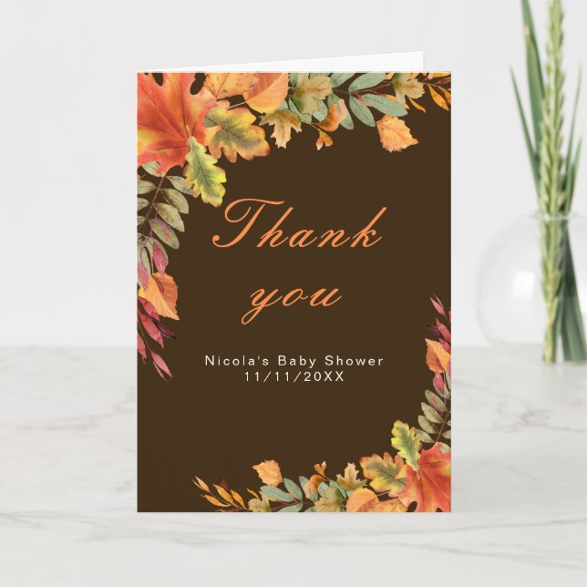 Tarjeta De Agradecimiento Caída Rustica del Otoño Deja Ducha Bridal (Anverso)