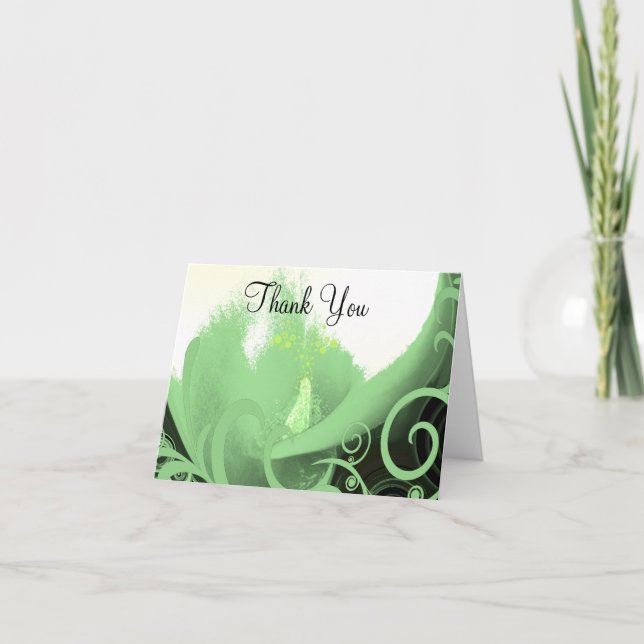 Tarjeta De Agradecimiento Cala Lilly Green Swirls - Gracias (Anverso)