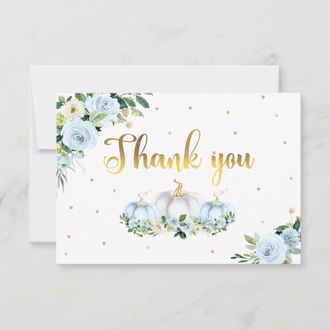 Tarjeta De Agradecimiento Calabaza azul caída del niño Baby Shower de calaba (Anverso)