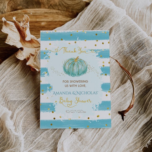 Tarjeta De Agradecimiento Calabaza azul de Baby Shower otoño (Subido por el creador)