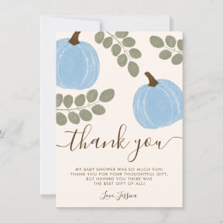 Tarjeta De Agradecimiento Calabaza azul lindo Eucalyptus Fall Boy Baby Showe