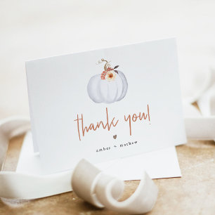 Tarjeta De Agradecimiento Calabaza blanca ámbar Flor naranja Otoño Floral