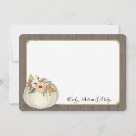Tarjeta De Agradecimiento Calabaza blanca con flores y madera de pino Gracia