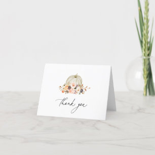 Tarjeta De Agradecimiento Calabaza Blanca Floral de Otoño Gracias