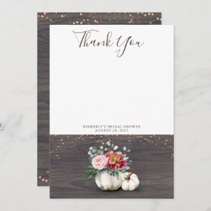 Tarjeta De Agradecimiento Calabaza Blanca Rústica Wood Gracias