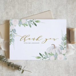 Tarjeta De Agradecimiento Calabaza blanca y vegetación Baby Shower otoño