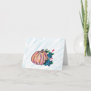 Tarjeta De Agradecimiento Calabaza con flores azules
