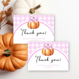 Tarjeta De Agradecimiento Calabaza con lazo rosa gracias baby shower