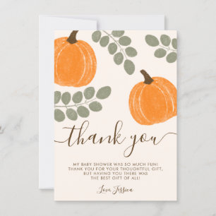 Tarjeta De Agradecimiento Calabaza Cuta Eucalyptus Cae Baby Shower