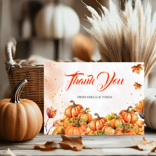 Tarjeta De Agradecimiento Calabaza de Acuarela de Naranja de Oro Sincero Oto