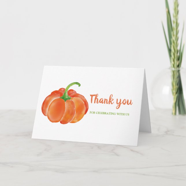 Tarjeta De Agradecimiento Calabaza de acuarela naranja brillante | Gracias (Anverso)