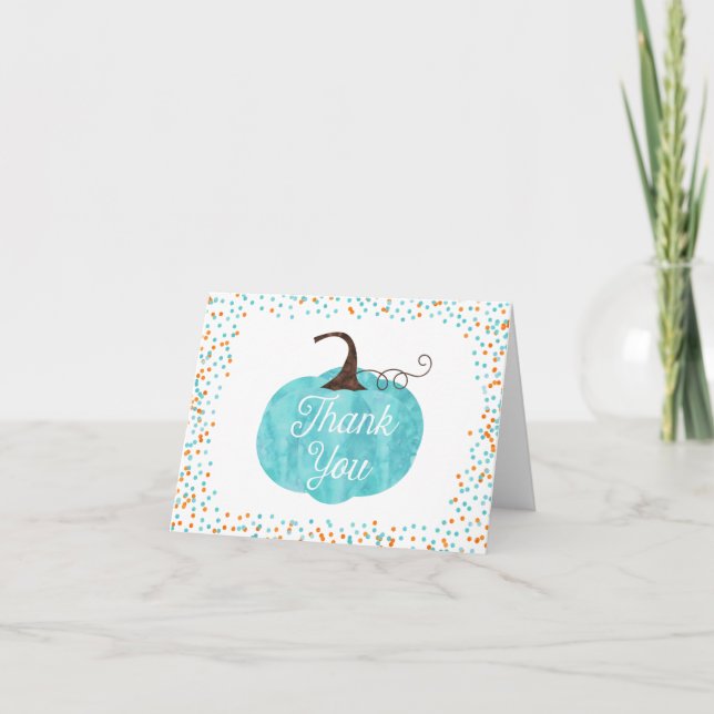 Tarjeta De Agradecimiento Calabaza de agua Confetti Fall Boy Baby Shower (Anverso)