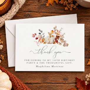 Tarjeta De Agradecimiento Calabaza de flores de otoño personalizadas planas 