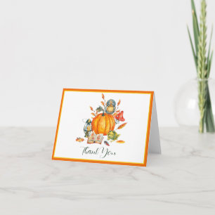 Tarjeta De Agradecimiento Calabaza de otoño búho y rana