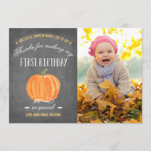 Tarjeta De Agradecimiento Calabaza de Otoño   Gracias por el Primer Cumpleañ