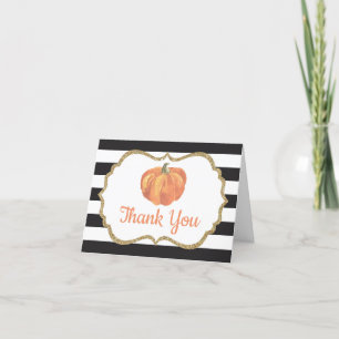 Tarjeta De Agradecimiento Calabaza de otoño naranja negro y dorado Gracias