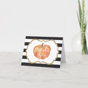 Tarjeta De Agradecimiento Calabaza de otoño Otoño Naranja Negro y Dorado