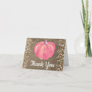 Tarjeta De Agradecimiento Calabaza de Otoño Rosa Dorado Glitter Confeti Arpi