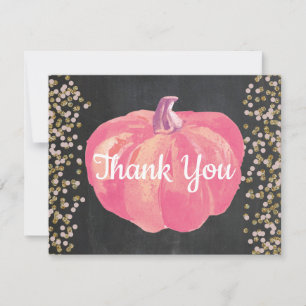 Tarjeta De Agradecimiento Calabaza de Otoño Rosa Dorado Glitter Pizarra