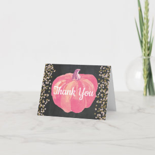 Tarjeta De Agradecimiento Calabaza de otoño rosa dorado pizarra de tiza