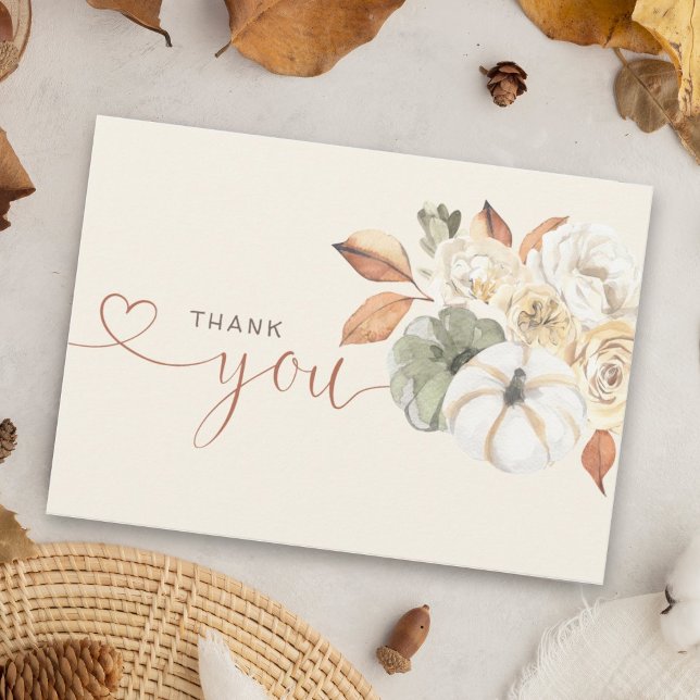Tarjeta De Agradecimiento Calabaza floral de otoño gracias (Little pumpkin is on the way autumn themed baby shower thank you is perfect for your guests.)