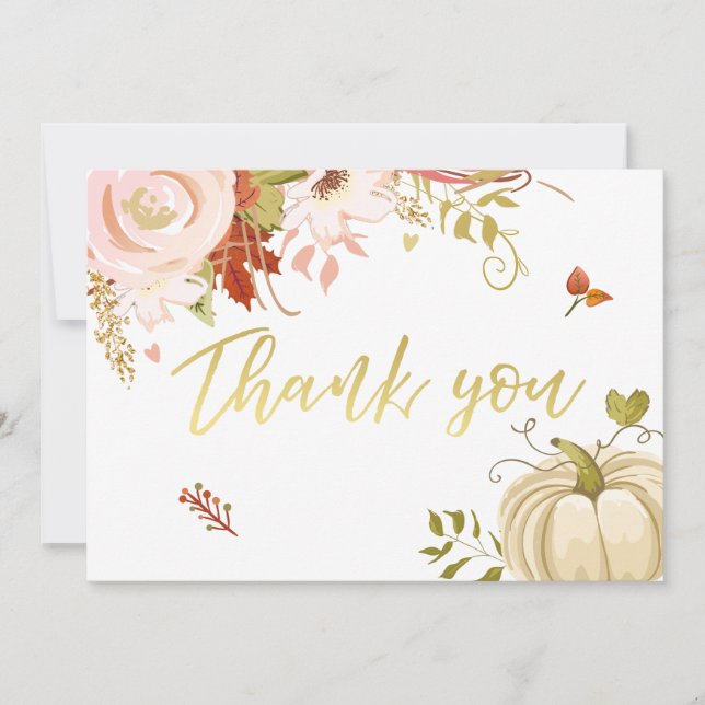 Tarjeta De Agradecimiento Calabaza floral gracias ducha de otoño rústica (Anverso)