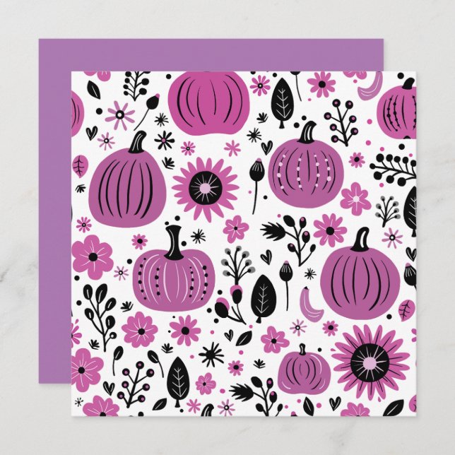 Tarjeta De Agradecimiento Calabaza morada y flor de otoño personalizada (Anverso / Reverso)