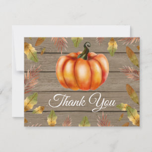 Tarjeta De Agradecimiento Calabaza Naranja Otoño Acuarela Rústica