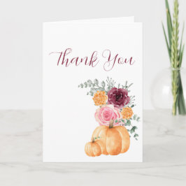 Tarjeta De Agradecimiento Calabaza otoñal burgundy foto rosa rosa floral