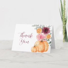 Tarjeta De Agradecimiento Calabaza otoñal burgundy foto rosa rosa floral