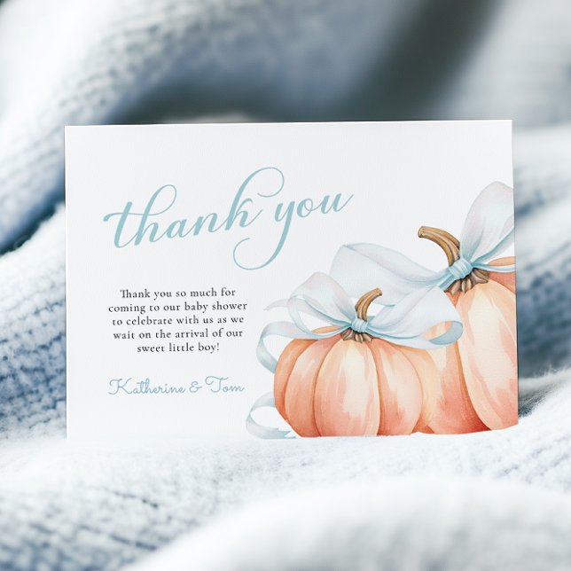 Tarjeta De Agradecimiento Calabaza pequeña en el camino de Baby Shower Blue  (Subido por el creador)