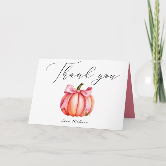 Tarjeta De Agradecimiento Calabaza rosa | Baby Shower de otoño (Anverso)